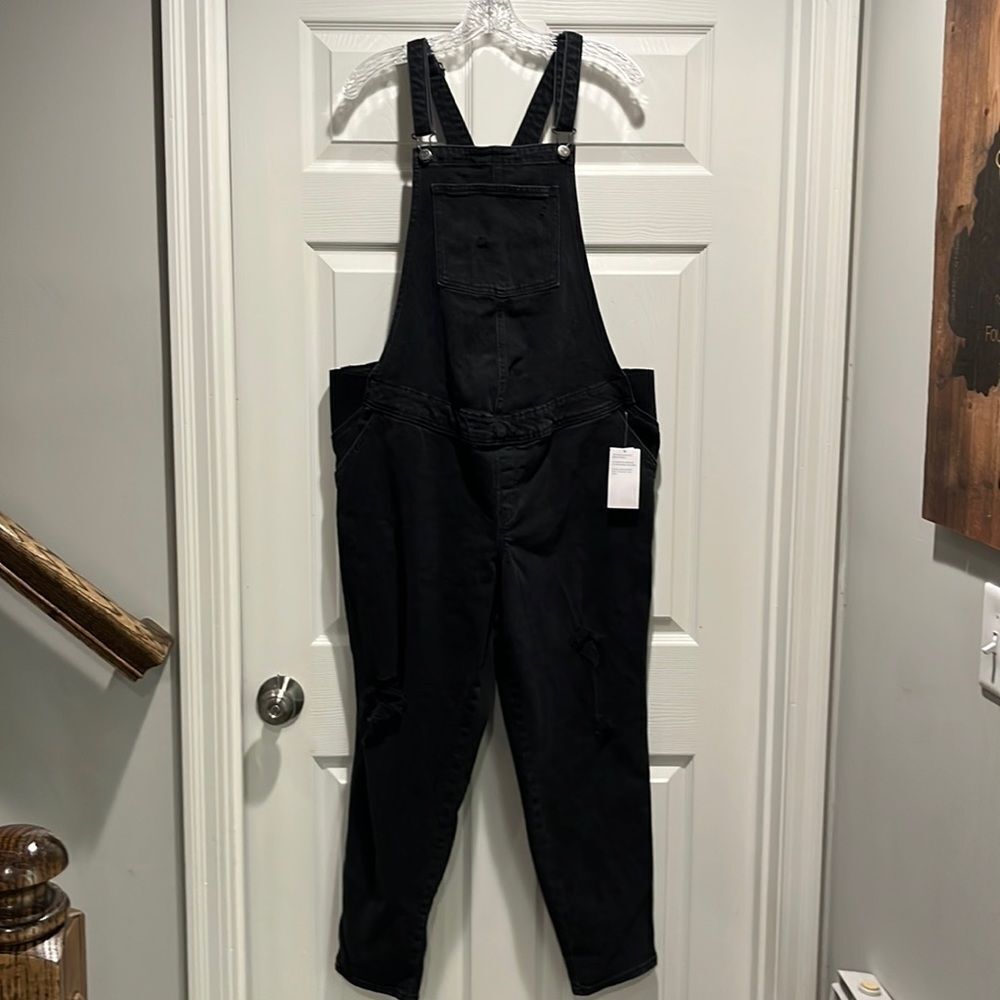 NWT Old Navy Black Side Panel distressed Maternity Overalls size 16. - Picture 2 of 9